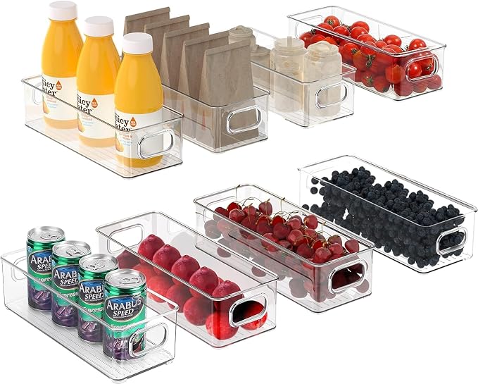Set of 8 Refrigerator Pantry Organizer Bins - Stackable Fridge Organizers with Handles for Pantry, Freezer, Kitchen, Countertops, Cabinets - Clear Plastic Food Storage Bins - Image 8