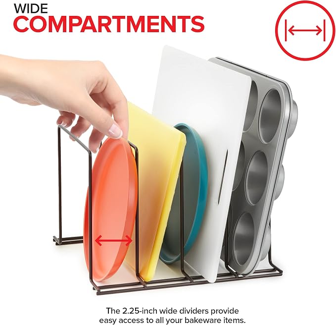 Stock Your Home Kitchen Cabinet Organizer, Bronze (2 Pack) Steel Baking Sheet Holder with 4 Slots for Cabinet, Bakeware Organizer, Divider for Cutting Boards, Pot Lids, Pan Lids, Cookie Sheets - Image 4