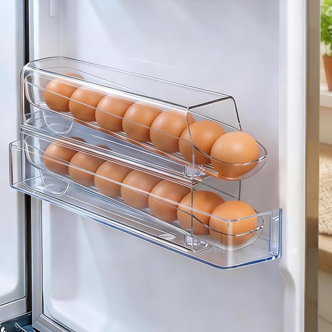 theaoo Auto Rolling Egg Dispenser for Refrigerator with Quick Removable Inner Tray, Space-Saving Egg Organizer and Holder, Egg Storage Container for Fridge, Easy to Load and Grab Eggs (2 Pack) - Image 7