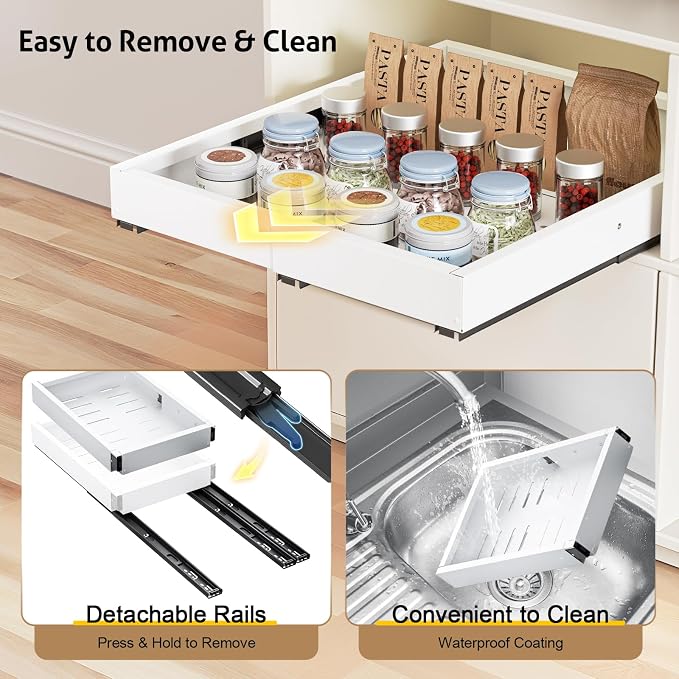 Pull Out Cabinet Organizer, Expandable Width (11.4"-18.9") Depth (16.3"-21.7") Pull out Drawers for Cabinets with 3 Rails, No Drill Adhesive Film or Nail Fixed Slide out Drawers for Kitchen, Pantry - Image 7