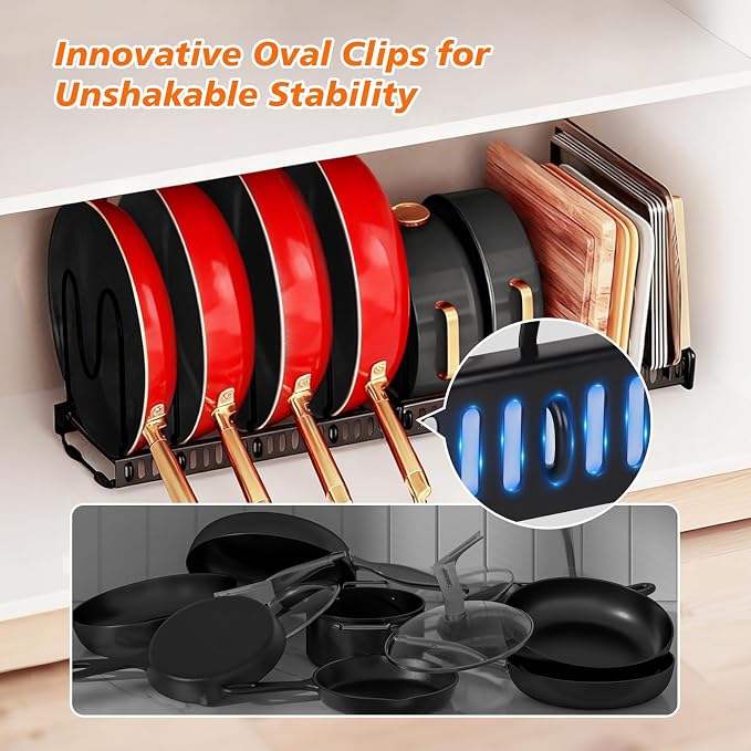 Expandable Pot Pan Lid Organizers inside Cabinet, 13 Dividers | Expandable 11.8–22.9", 13 Adjustable Dividers, Tool-Free Assembly, Non-Slip, For Pan Lid Cutting Board Bakeware-Black - Image 6