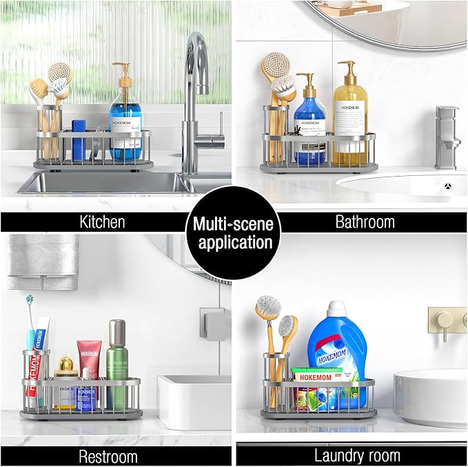 Sink Caddy Kitchen Sink Organizer, Sponge & Brush Holder, Stone Drying Mat | Space-Saving Sink Sponge Holder with Full-Size Tool Storage, Fits Most Sinks, Kitchen Sink Accessory and Countertop Organizer - Image 7