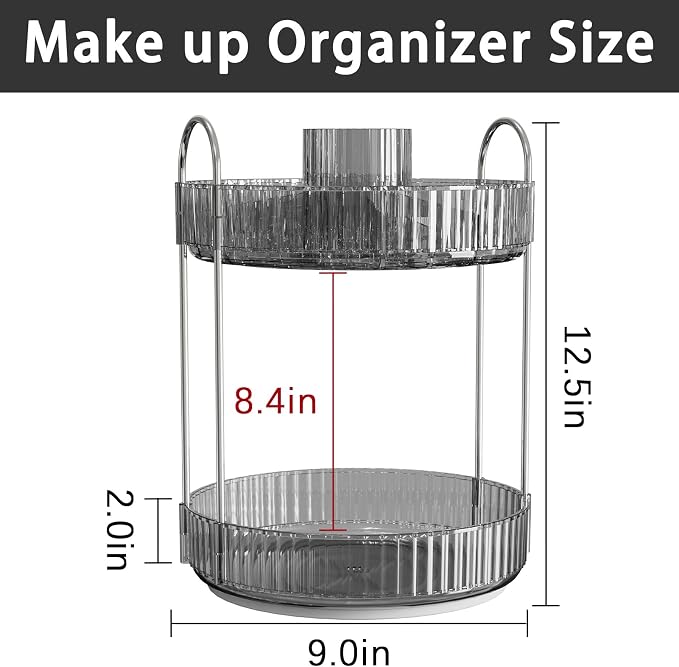 Rotating Makeup Organizer for Vanity, High-Capacity Skincare Clear Make Up Storage Perfume Organizers Cosmetic Dresser Organizer Countertop 360 Spinning (Gray, New-2 Tier) - Image 4