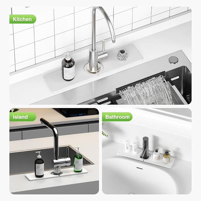 Premium Stone Faucet Mat for Kitchen Sink, 15.8" x 4" White | Quick Drying & Water Absorbent, Sink Splash Guard Tray for Prevents Moisture Buildup - Image 8