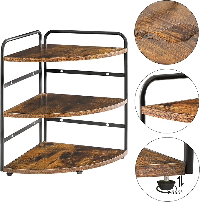 IBUYKE Corner Shelf,Wood Kitchen Spice Organizer,Brown TWJ002H | Bathroom Counter Organizer 3-Tier Spice Rack for Small Spaces Cosmetic Storage Perfume Holder Adjustable Height - Image 10