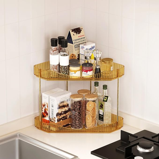 Lifewit 2 Tier Corner Bathroom Counter Organizers and Storage, Golden | Plastic Makeup Skincare Organizers Countertop, Large Sink Cosmetic Perfume Shelf for Bedroom, Dresser, Kitchen, Vanity - Image 6
