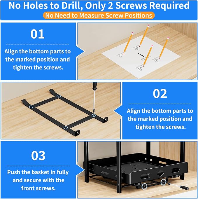 BOIVSHI Pull Out Spice Rack for Cabinet, 11.9''Wx10.8''Dx9.2''H | 2 Tier Kitchen Spice Shelf, Vertical Spice Organizer for Pantry, Height Adjustable, Individually Sliding Metal Shelves, Black - Image 8