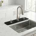 Cuttable Kitchen Sink Faucet Mat: 2PCS 24"Lx5.5"W DIY Splash Guard for Irregular Sink 2, 3 holes, Soap Dispenser & Air Gap - Bathroom Counter Protector Drip Catcher with Pre-Cut Center Hole, Black by PopKozzi