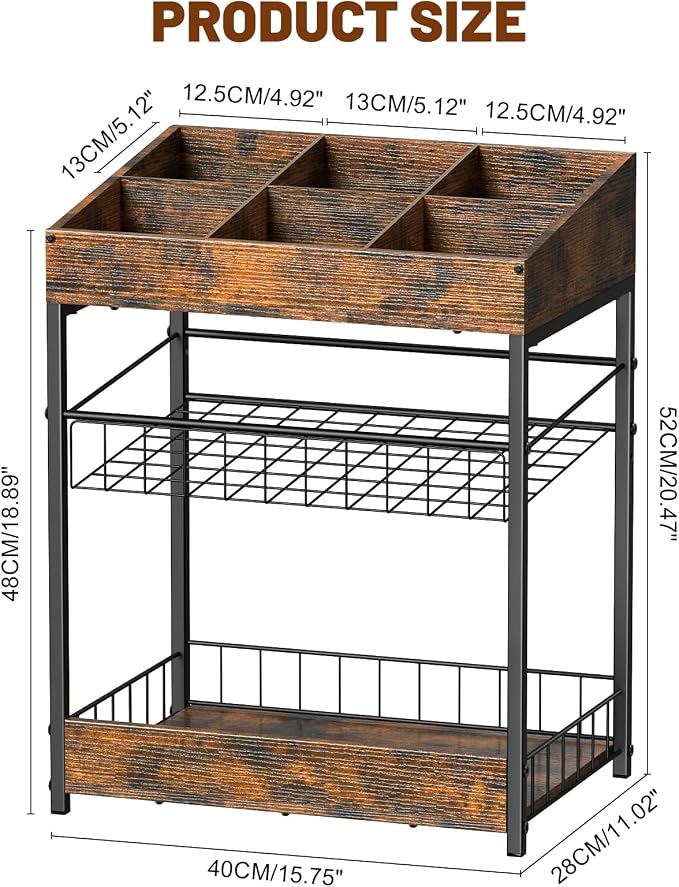 Snack Organizer for Countertop, 6 Adjustable Compartment | 3 Tier Snack Rack Display, Retail Display Shelf for Kitchen, Pantry, Counter, Office, Easy to Install, Brown - Image 2