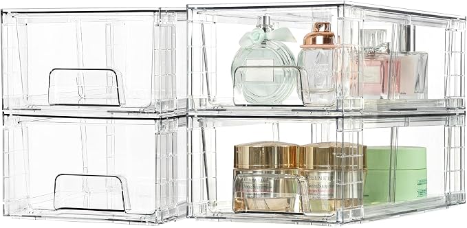 Vtopmart 8 Pack Stackable Clear Drawer with Dividers | Clear Drawer Organizers with Removable Dividers for Flexible Storage. Stackable, Non-slip, for Fridge, Under Sink & Bthroom - Image 8