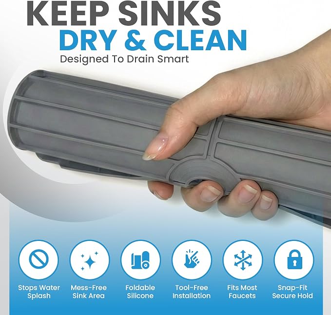 Faucet Mat for Kitchen Sink – 24 Inch Silicone Sink Splash Guard with 2 FREE Drain Cleaning Rods, Food-Grade Kitchen Faucet Mat, Self-Draining Countertop Protector for Kitchen & Bathroom - Image 2