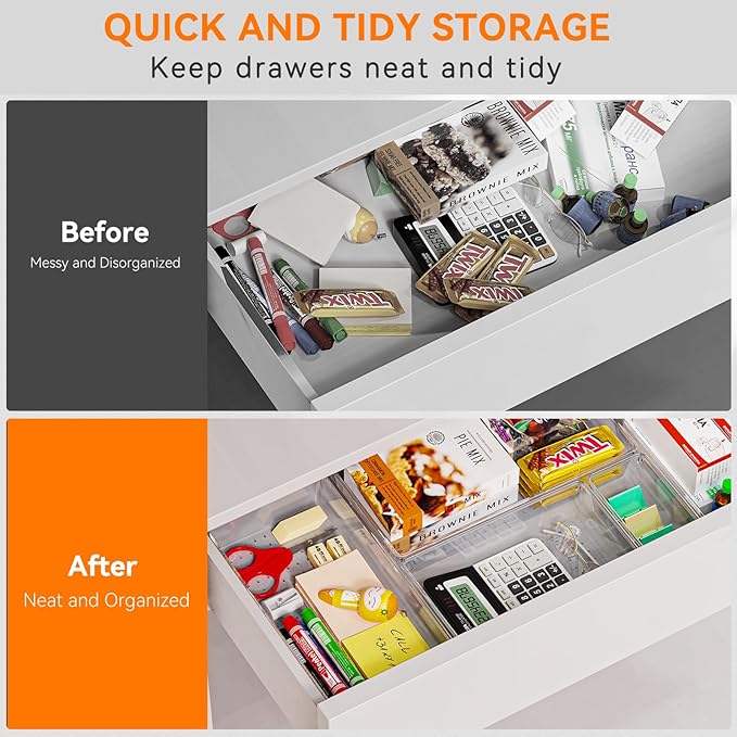 12 Pack Large Clear Plastic Drawer Organizer Trays | MULTI-USE Acrylic Drawer Storage for Kitchen, Bathroom, Makeup, Office, School, Undies | College Dorm Room, Home Apartment Essentials - Image 6