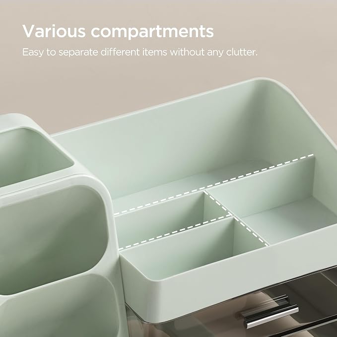 HBlife Makeup Organizer with Brush Holder for Vanity, Large Plastic Bathroom Countertop Organizer Skin Care Storage, Easy to Store Lipsticks, Nail Polishes, Perfumes, Eyeshadow Palettes, Green - Image 5