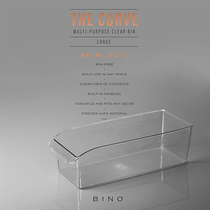 BINO | Plastic Storage Bins, Large | THE CURVE COLLECTION | Multi-Use Fridge / Freezer Organizer | Built-In Handle | BPA-Free | Pantry and Home Organization - Image 2
