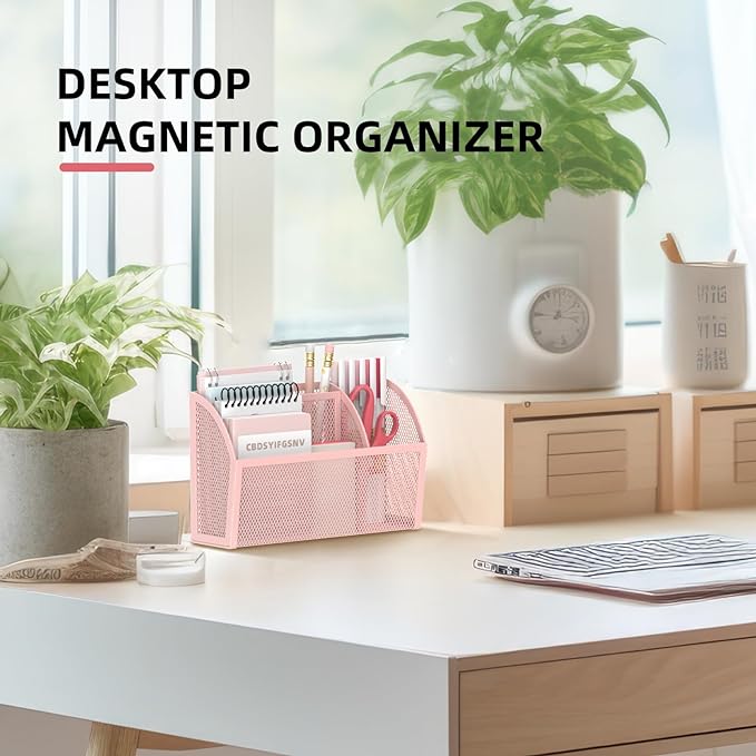 DALTACK 3-Grid Magnetic Pencil Holder, Strong Magnet Locker Organizer, Pink | Mesh Magnetic Shelf, Marker Holder Perfect for Whiteboard, Refrigerator and Locker Accessories - Image 2