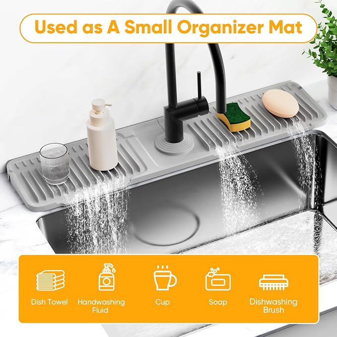 24'' Folding Faucet Mat for Kitchen Sink Splash Guard[7° Slope Fast Self-draining][Snap Lock Fit] Kitchen Sink Faucet Mat Splash Guard Kitchen Sink Area Water Splash Guard Behind Faucet Draining Mat - Image 8