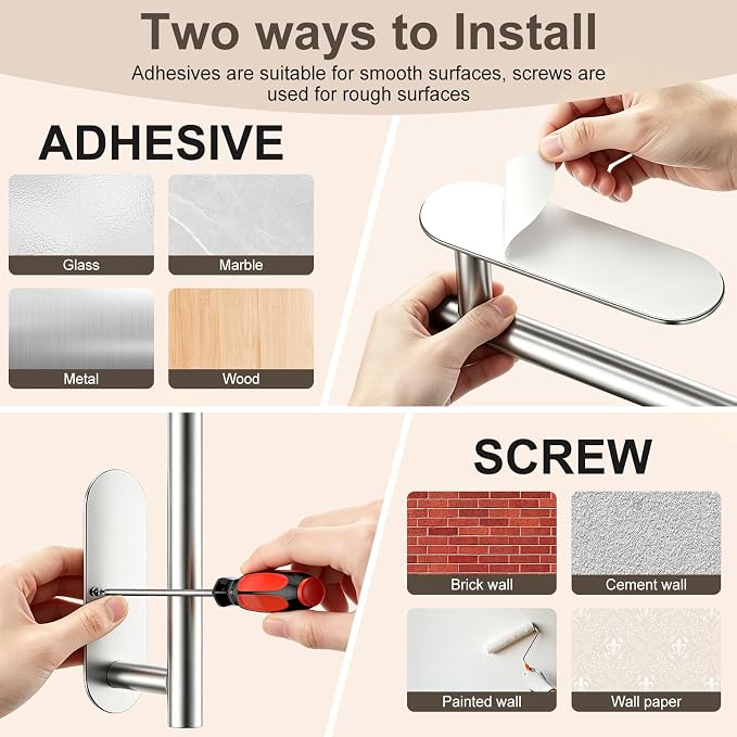 2-Pack Paper Towel Holder for Kitchen, Self-Adhesive & Drilling Mount | Under Cabinet Organizer, SUS 304 Stainless Steel Wall Mounted Rack, Bathroom, RV - Image 3
