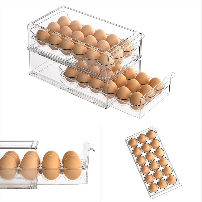 Egg Container for Refrigerator BPA Free Refrigerator Organizer Bins,Stackable Egg Holder for Refrigerator,18 Egg Tray,Clear (Pack of 2) - Image 3