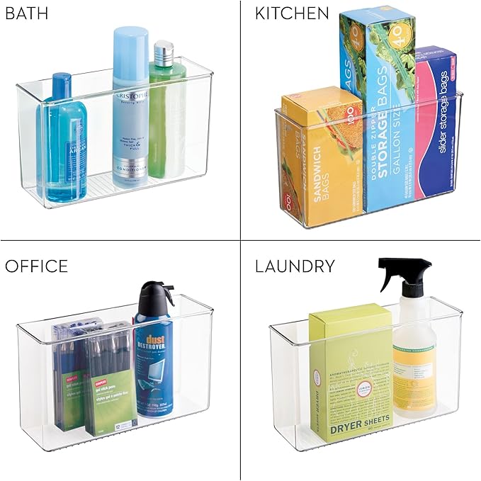 iDesign Adhesive Organizer Bin, Set of 2, Clear | Damage-Free Hanging, For Kitchen, Bathroom, or Office - Image 4