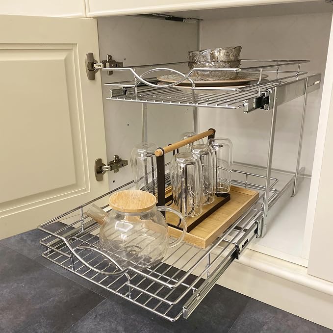 Sikarou Pull Out Cabinet Organizer 20"W 21"D 2-Tier Slide Out Storage Shelf - Image 6