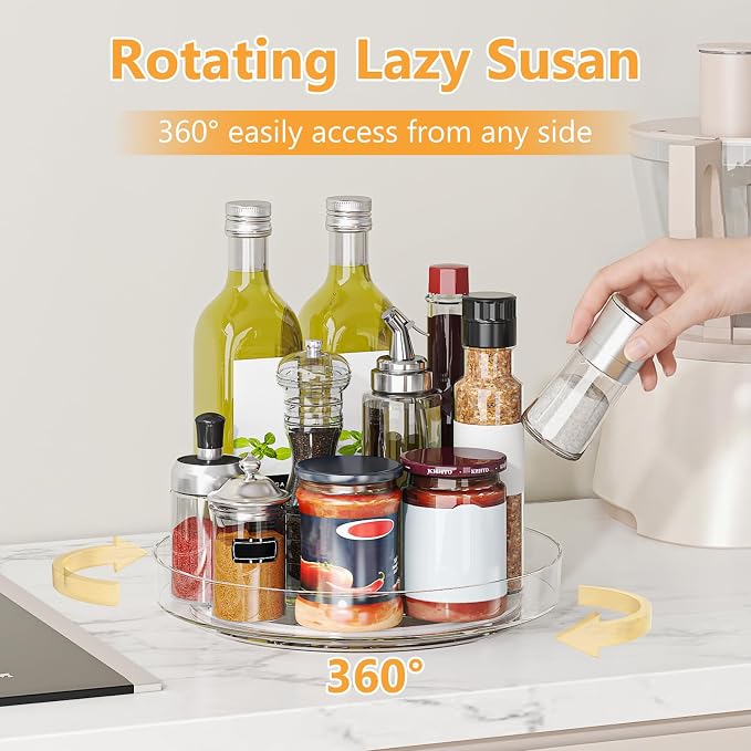 4 Pack 10 Inch Clear Lazy Susan Turntable Organizer for Cabinet, Non-Slip Acrylic Rotating Tray with Raised Edge, Spinning Spice Rack for Kitchen Pantry, Refrigerator, Vanity, Bathroom - Image 2