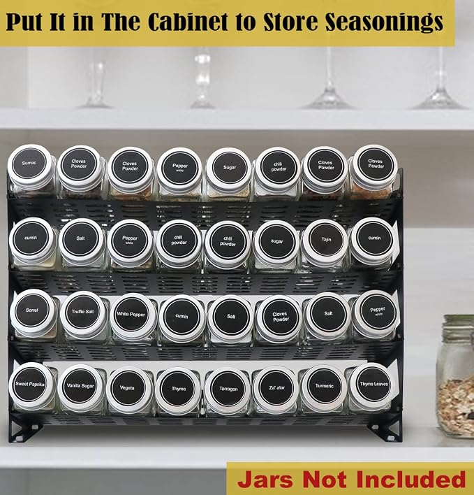 4 Tier Countertop Spice Rack Organizer for Kitchen Cabinet Pantry or Wall Mount, Matte Black (Jars Not Included) - Image 6