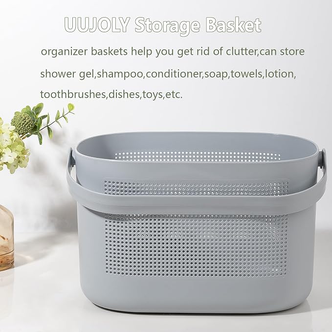 Plastic Portable Shower Caddy Basket, Storage Organizer with Handle, Gray | Bottom Drain Holes, Keep Dry, Sturdy and Durable, Easy to Carry for Bathroom, Kitchen, Dorm Room, RV, College - Image 2