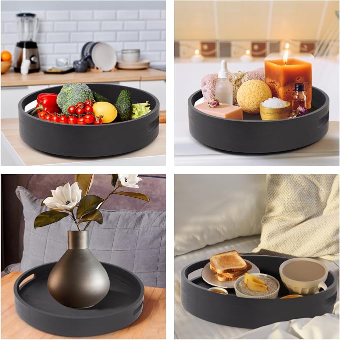 13in Black Bamboo Lazy Susan Turntable Round Organizer for Cabinet | Spinner Turntable Organizer for Cabinet, Round Serving Tray Turntable Seasoning Organizer for Pantry, Countertop & Kitchen - Image 5
