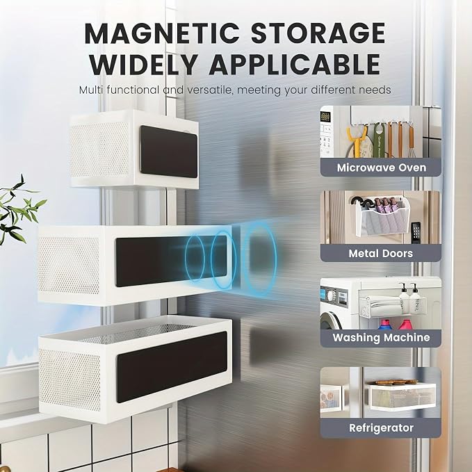 1 Pcs Magnetic Shelf For Fridge, Black, 11''L*4.9''W*3.9''H | For Whiteboard Classroom, Basket Organizer Holder, Locker Storage, Magnetic Bin Box Containers, Strong Magnetic, 16.5-Lb Load - Image 3
