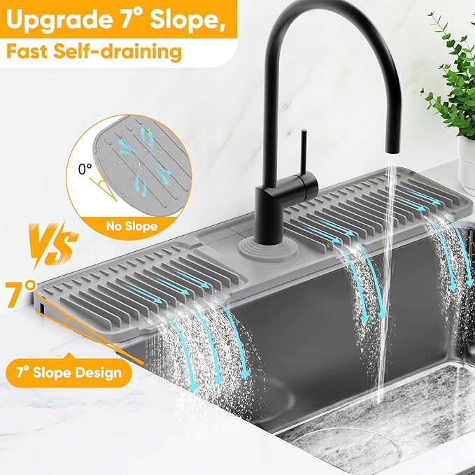 24'' Longer Faucet Mat for Kitchen Sink Splash Guard[7° Slope Fast Self-draining][Snap Lock Fit]Kitchen Sink Faucet Mat Splash Guard Kitchen Sink Area Water Splash Guard Behind Faucet Draining Mat - Image 3