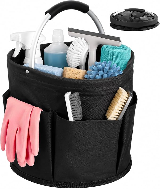 RAYBIN 17L Cleaning Caddy for Cleaning Supplies, Foldable Cleaner Basket | Housekeeping Products Organizer with Handle, Portable Large Storage Bucket for Home, Garden, Outdoor, Camping by raybin