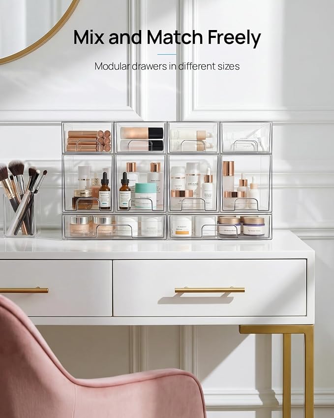Vtopmart 12 Pack Small Clear Stackable Storage Drawers | Plastic Bins, Bathroom Makeup Organizer, For Vanity, Undersink, Kitchen Cabinets, Pantry, Home Organization - Image 7
