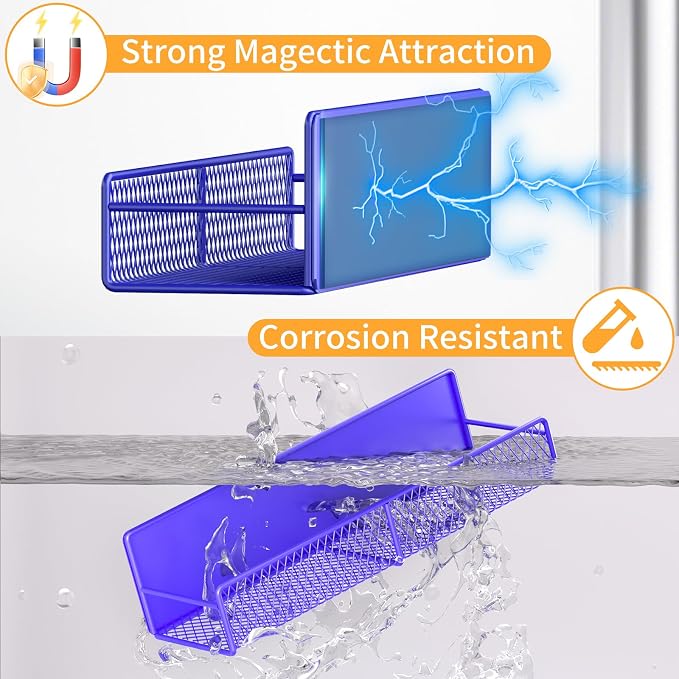 Magnetic Spice Rack for Refrigerator, 2 Pack 100% Metal Strong Magnet Shelf, Space Saving Spice Organizer W/ Hooks, Movable Magnetic Fridge Shelf, Kitchen Home Laundry Storage Organization,Purple Blue - Image 3
