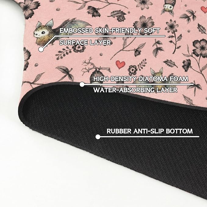 Halloween Kitchen Sink Splash Guard Faucet Mat,Pink Bats Flower Halloween Faucet Non-Slip Absorbent Mat,Farmhouse Sink Splash Guard Behind Faucet for Kitchen Bathroom,15"x5.5" - Image 5