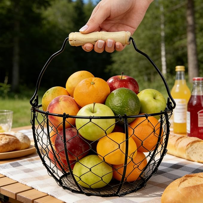 2 Pcs Egg Basket With Handle,Wire Egg Basket for Gathering Fresh Eggs, Round Egg Collecting Basket for Farm,Vintage Style Chicken and Duck Eggs Basket Egg Countertop Storage Container Holder ﻿ - Image 6