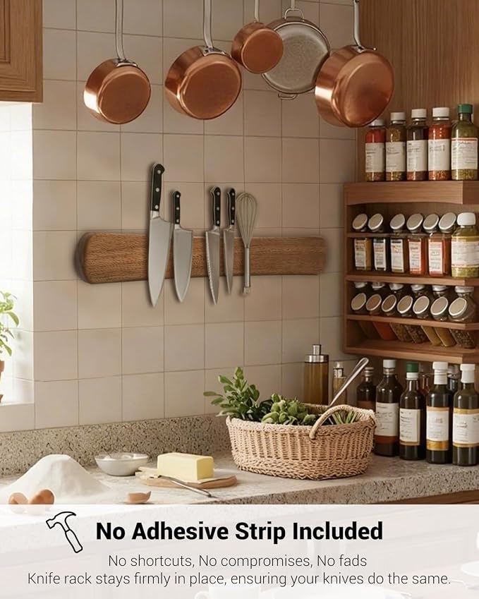 Magnetic Knife Holder, 18 Inch Acacia Wood Knife Strip for Wall or Fridge | Fridge Magnetic or Screw-Mounted, Strong Magnet Secures More Knives, Space-Saving, Kitchen Knife Storage, Housewarming Gift - Image 7