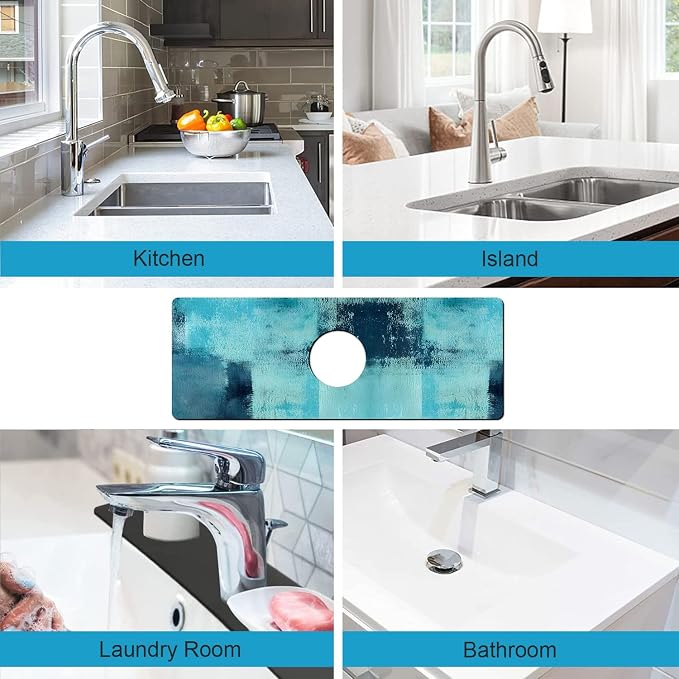 Kitchen Sink Splash Guard Faucet Mat Super Absorbent Fast Drying Mat Sink Gadgets Splash Guard Behind Faucet Drip Catcher for Kitchen (Blue, 15x5.5in) - Image 5