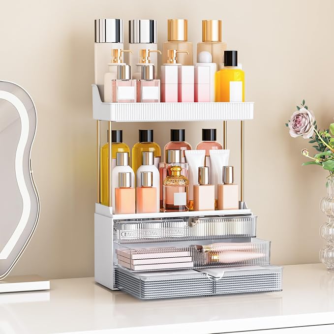 2 Sets 5 Tier Acrylic Makeup & Bathroom Vanity Organizer | 2 Set Clear, 3 drawers 2 open shelves, dustproof, wipe clean, for large skincare, perfumes, lipsticks, dresser, counter - Image 8