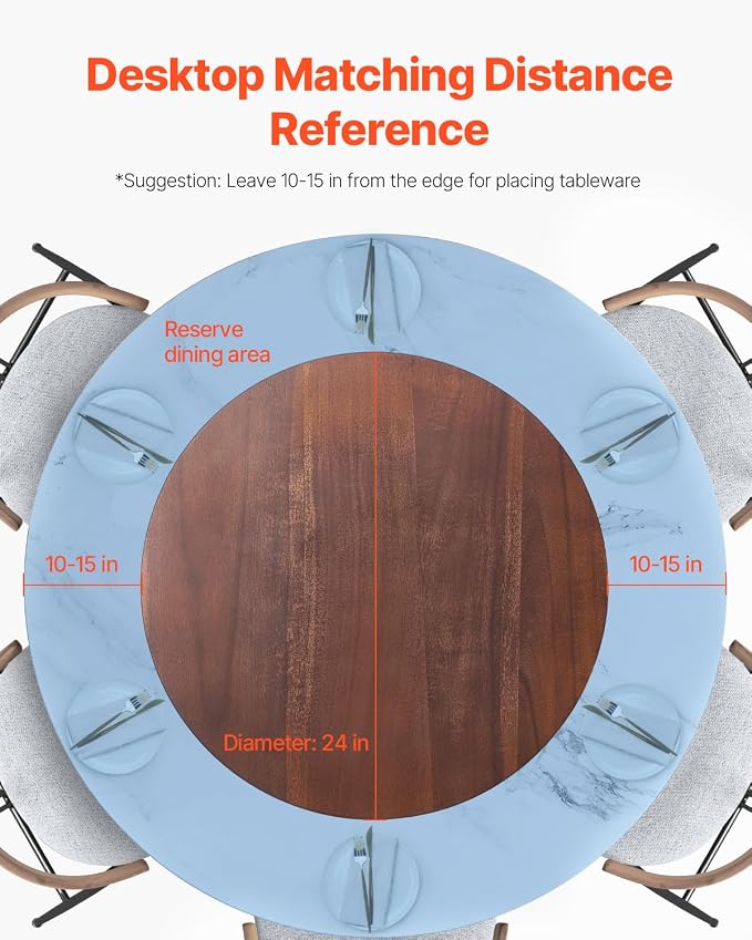 VEVOR 24 in Wood Lazy Susan Turntable, 360° Rotation Round Clear Tabletop Rotating Tray, Acacia Wood Dining Table Centerpiece, Smooth and Silent Spin, for Family Gatherings, Banquets and Weddings | For Family Gatherings, Banquets, Weddings, 360° Rotati... - Image 6