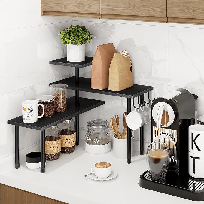 Bathroom Counter Organizer Corner Shelf, Kitchen Countertop Organizer, 3 Tier Wood Counter Shelf Stand for Over The Sink, Coffee Station, Desktop, Black - Image 6