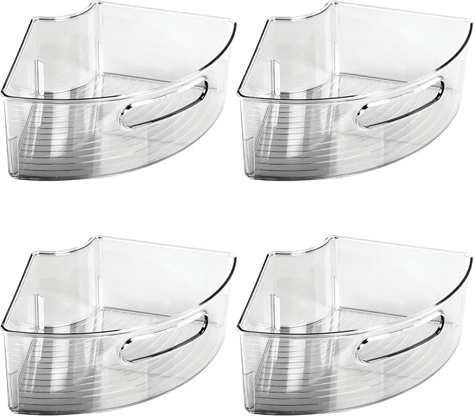 mDesign Plastic Lazy Susan Cabinet Storage Bin with Front Handle for Kitchen Countertop, Pantry, Shelf, Fridge Organization - Hold Food, Drinks, Snacks - Ligne Collection - 4 Pack - Smoke Gray - Image 7