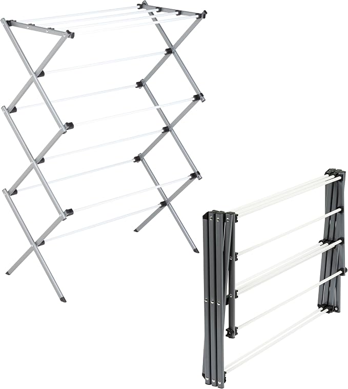 Honey-Can-Do Oversized Clothes Drying Rack, 35" Wide, 50 lb, Grey | Extra-wide 35" family-size rack holds 50lb of laundry. Rust-resistant steel folds flat; indoor or outdoor use. No Assembly by Honey-Can-Do
