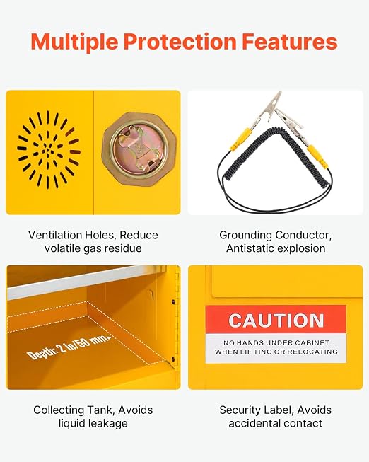 VEVOR Flammable Cabinet 17" x 17" x 22", 12 GalCold-Rolled Steel Flammable Liquid Storage Cabinet, Explosion Proof with 1 Adjustable Shelf 1 Door for Commercial Industrial Use, Yellow - Image 5