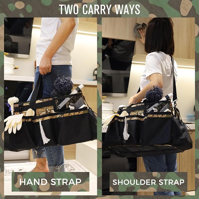 SCAVATA Wearable Cleaning Caddy Organizer with Handle & Shoulder Straps for Housekeepers, Under Sink & Car Cleaning Tool Organizer Bag with 4 Foldable Dividers (Camouflage) - Image 6