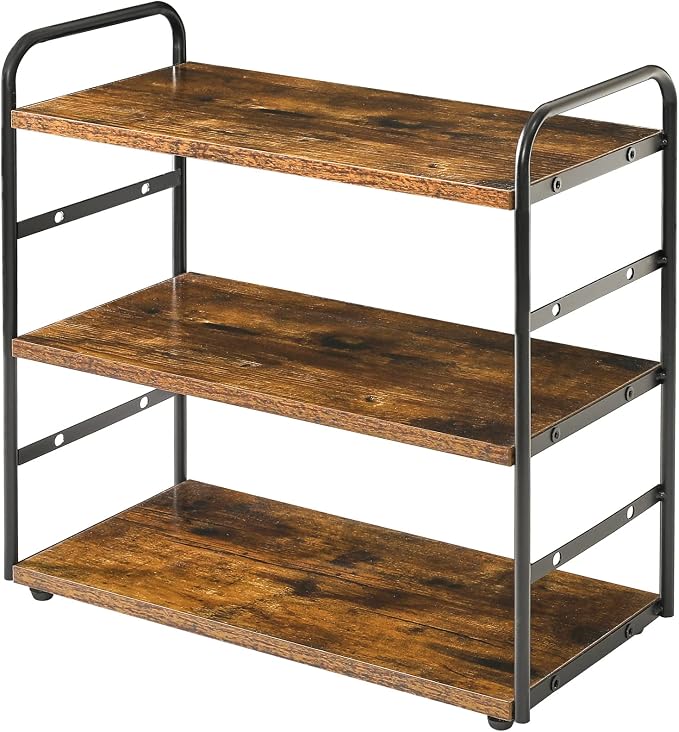 IBUYKE Counter Shelf,Kitchen Organization and Storage,Brown TWJ001H | 3-Tier Bathroom Countertop Organizer Tray Makeup Shelf Counter Standing Spice Rack Storage Shelf Cosmetic Holder by IBUYKE