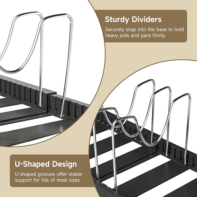 MUDEELA Pots and Pans Organizer under Cabinet, Pan Pot Organizer Inside Cabinet, Expandable 12.9''-21.88'' Pot Lid Organizer Holder with 12 Adjustable Dividers for Cutting Boards, Pan Lid Rack, Black - Image 6