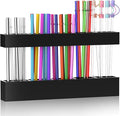 9.5” Large Acrylic Straw Holder for Cabinet Door, Adjustable Two-Part | Reusable Straws Organizer with Ultra Sticky Adhesive Strips, 2026 Straw Storage for Kitchen Cupboard (Black) by Rycid