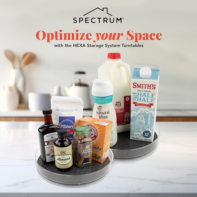 Spectrum Medium Lazy Susan Organizers 9.5 in Pack of 2 for Cabinet Pantry Table Rotating Kitchen Storage Spice Rack Fridge Organization, Charcoal Gray Spinning Turntable for Sauces Jams Condiments - Image 2