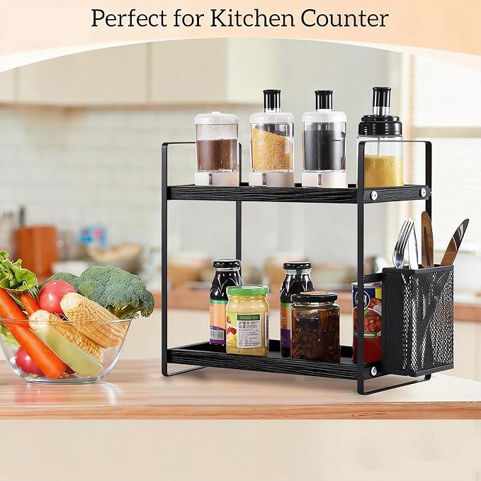 Coffee Station Organizer for Counter, Coffee Pods Holder Storage, Wooden Kitchen Counter Shelf, Coffee (Coffee Rack-BLACK) - Image 4