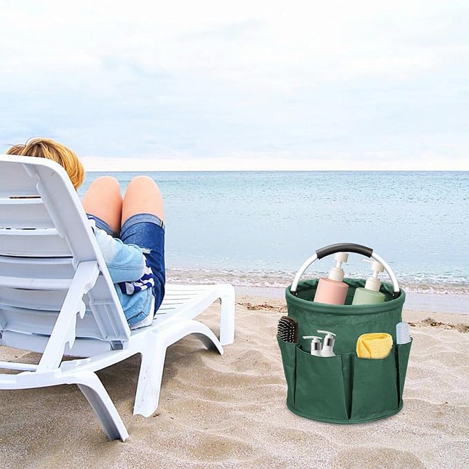 Qivine 17L Cleaning Caddy with Handle, Foldable Cleaning Supply Caddy Green | Cleaning Caddy for Cleaning Supplies, Portable Cleaning Supplies Organizer with 6 Pockets, Cleaning Bucket for Kitchen Garden - Image 8